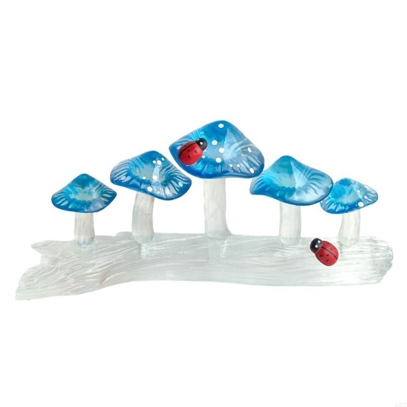 

Whimsically Mushrooms on Tree Stump Resins Figurine Ornament Garden Landscape Accessories Home Office Desktop Decoration X3UC