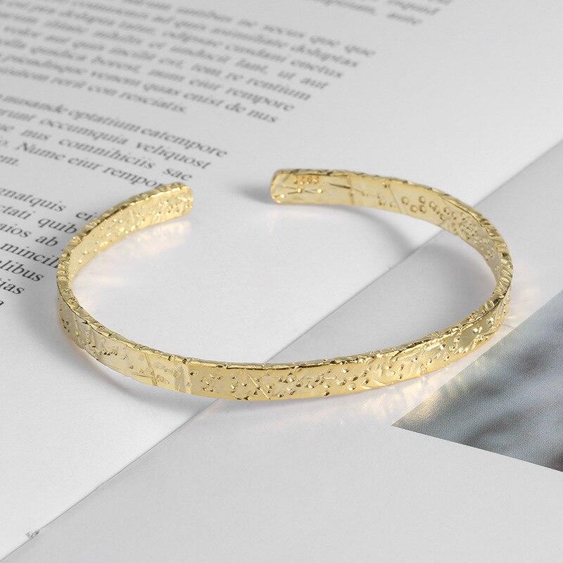 925 Sterling Silver Irregular Surface Bangle Bracelet For Women Men Bangle Fashion Jewelry Adjustable S -B458
