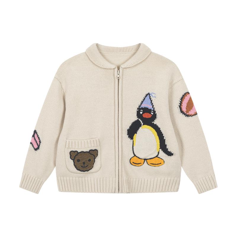 M.Latin Girls Cartoon Jacquard Cardigan Sweater 140