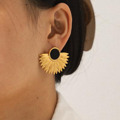 French Style Fan-shaped Leaf Stud Earrings for Women, Niche Design, Instagram Style Titanium Steel Earrings, Ear Jewelry