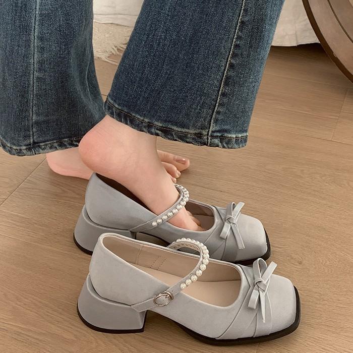 

Fashion temperament retro square head light mouth thick heel single shoes women s 2025 new spring and summer skirt French Mary Jane shoes 35 чёрный