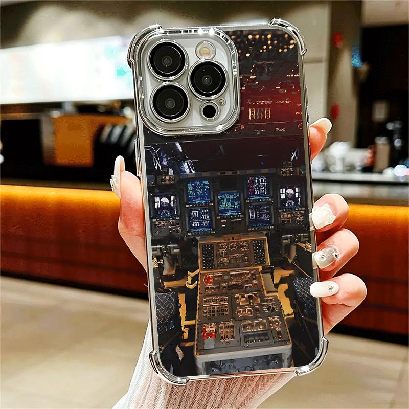 

Aviation Aeroplane Pilot Cockpit Plating Phone Case For Iphone 16 17 Pro Max Air 16E 14 15 Plus 12 13 Mini Anti-Fall Airabag Cov iPhone 14 ProMax