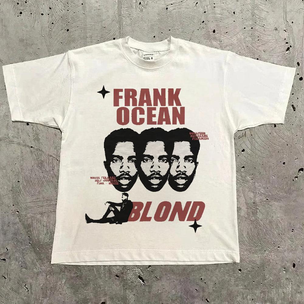 Rapper Frank Retro Graphic T Shirt Men's Hip Hop Ocean Album Clothing T-Shirts Y2k Unisex Blond Fashion Oversized Cotton T-shirt