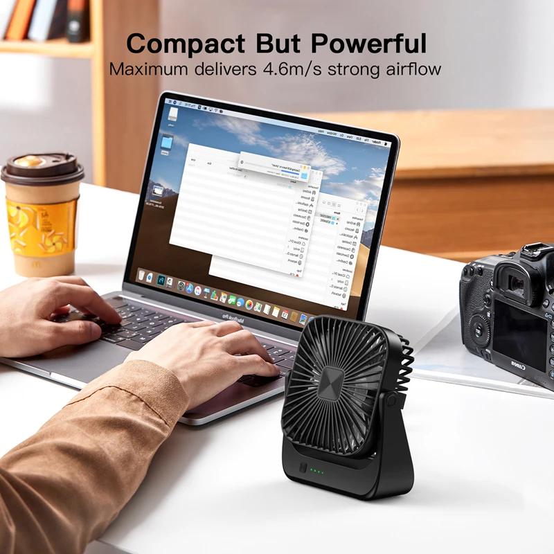 Elektrischer Ventilator Desktop Luftzirkulationsventilator USB-Aufladung Mini-Ventilator Tragbarer Ventilator Büro-Schreibtischventilator 4000mAh 360-Grad-Drehung Fliegenventilator