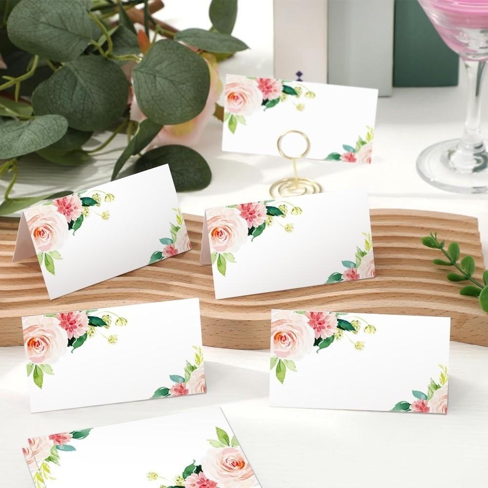 100pcs Flowers Plants Printed Seating Place Cards Blank Tabletop Card for Banquet Wedding