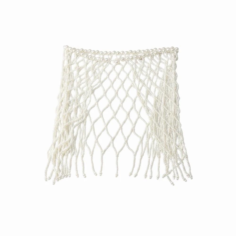 French Style Pearl Waist Chain Elegant Beaded Belt Mesh Skirtbelt Pearls Tassel Shawl Party Wear белый