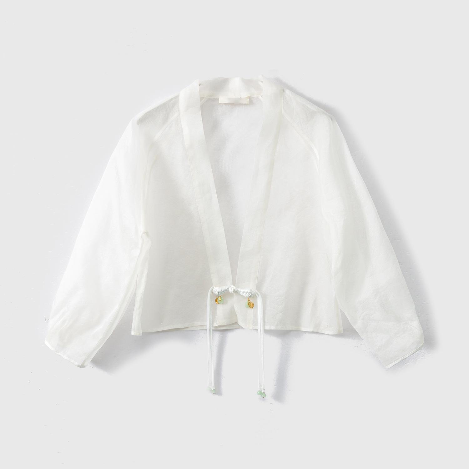 

Кардиган из шелкового шифона со стойкой: Китайский национальный стиль с жаккардом из тутового шелка для защиты от солнца 2XL