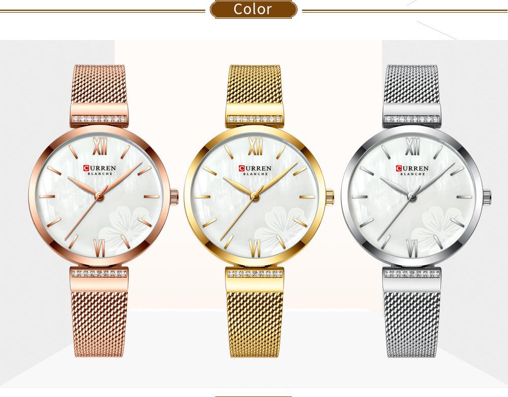 Curren 9067 Wasserdichte Quarz-Modeuhr für Damen mit Netzarmband