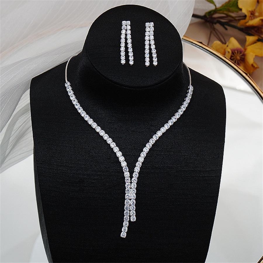 New Style Fashion Exquisite Jewelry Sets For Women Bride Wedding Party Accessories Cubic Zircon Stud Earrings & Necklace Gift