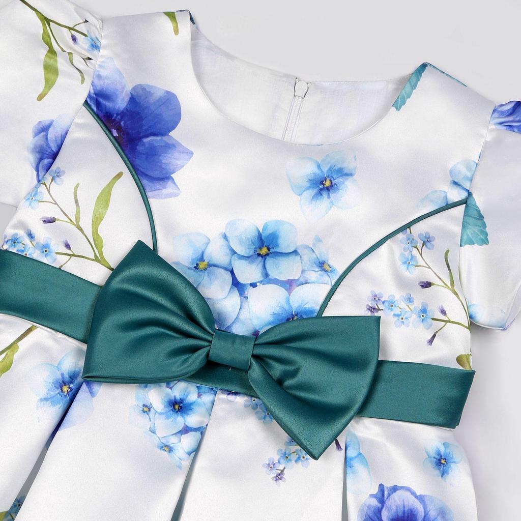 2025 Europejska i Amerykańska Retro Dziecięca Sukienka Bufiasta z Nadrukiem Kokardek