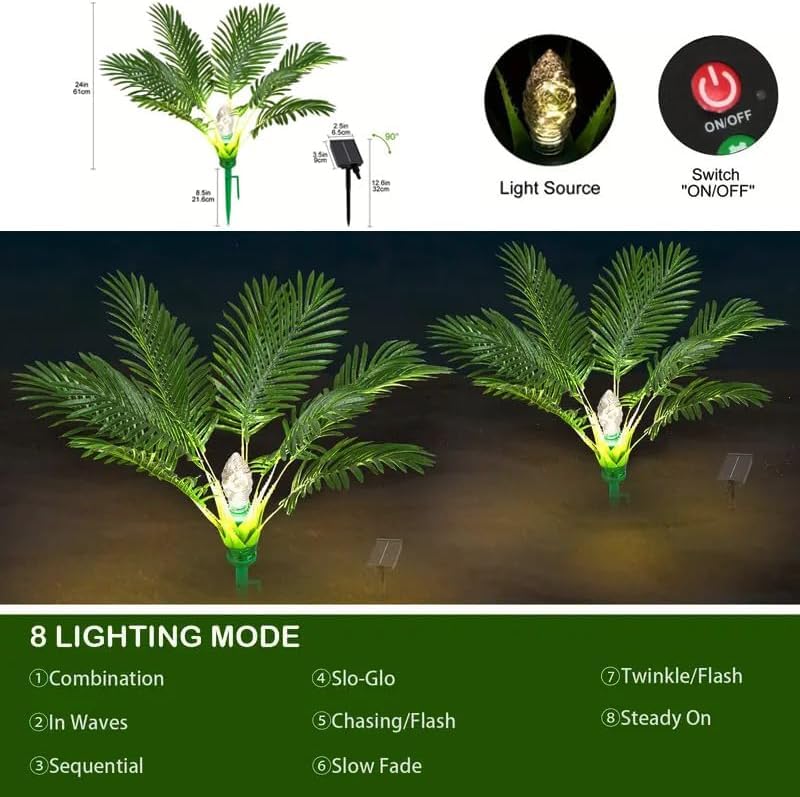 Set of 2 Solar Street Palm Tree Outdoor Garden Recessed Automatic Night Lighting with 8 Modes for Landscape Christmas Decoration Tree Lights, Lights,