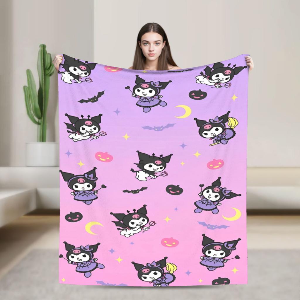 Purple Kuromi Blankets Kawaii Cartoon Wool Awesome Breathable Throw Blankets for Bedspread Autumn/Winter