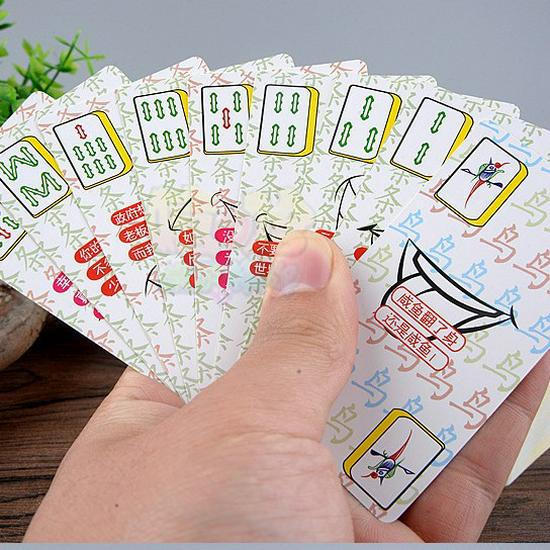Silent Mahjong Cartoon Playing Cards with 2 Dice - Portable Mahjong Tiles Playing Cards