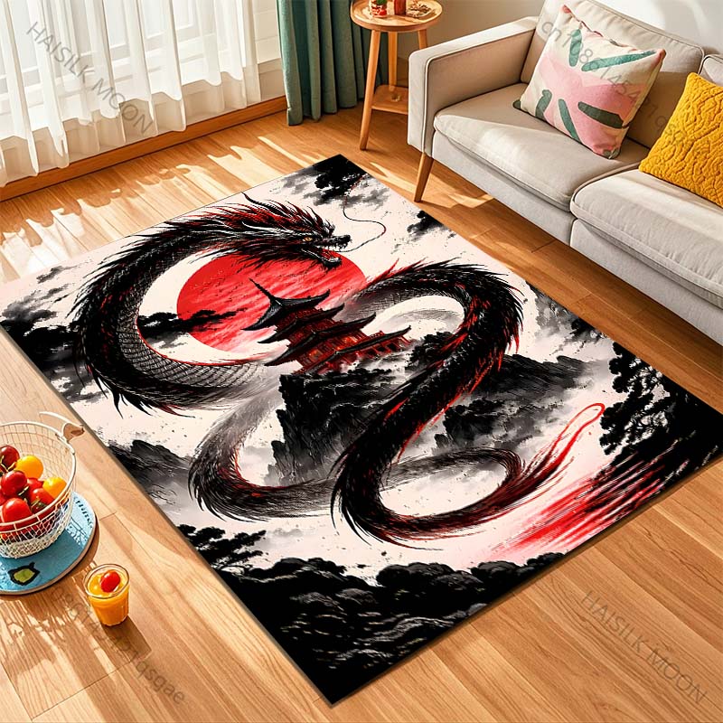 1PC Dragon coiling around red temple Print Carpet Rug for Living Room Bedroom Sofa Doormat Home Decor Non-slip Floor Mat