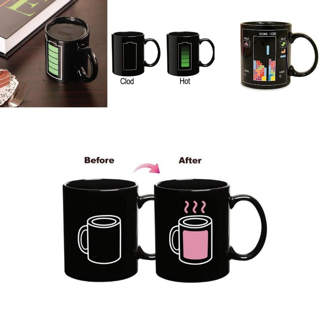 Color Changing Ceramic Mug With Light Bulb Tetris Battery Pattern For Gift Giving And Promotions