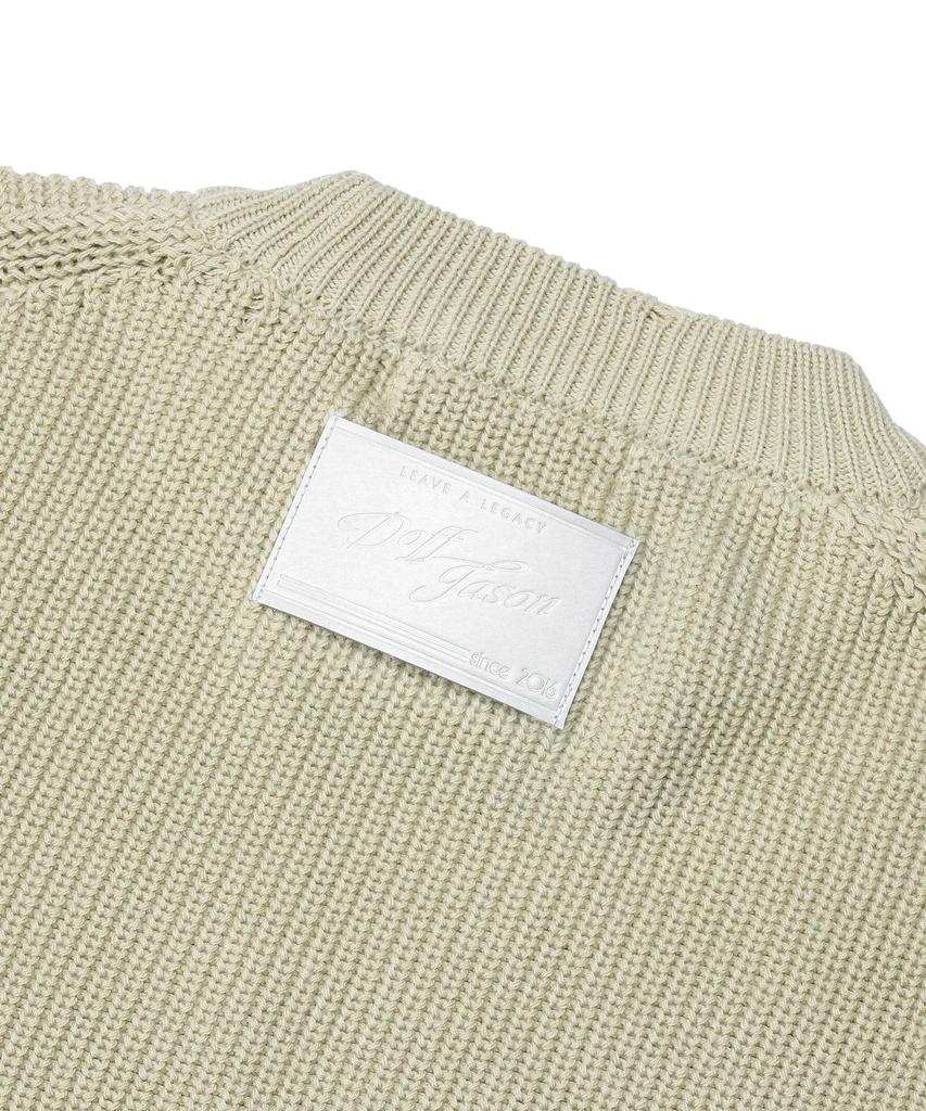DOFFJASON Leather Patched Damaged Knit L.Green