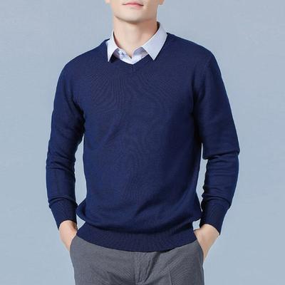 Soft Cashmere Sweater Men'S Clothing Autumn Winter Pullover Business Casual Bottom V-Neck Knitted Woolen Slim Fit Knitwear Male