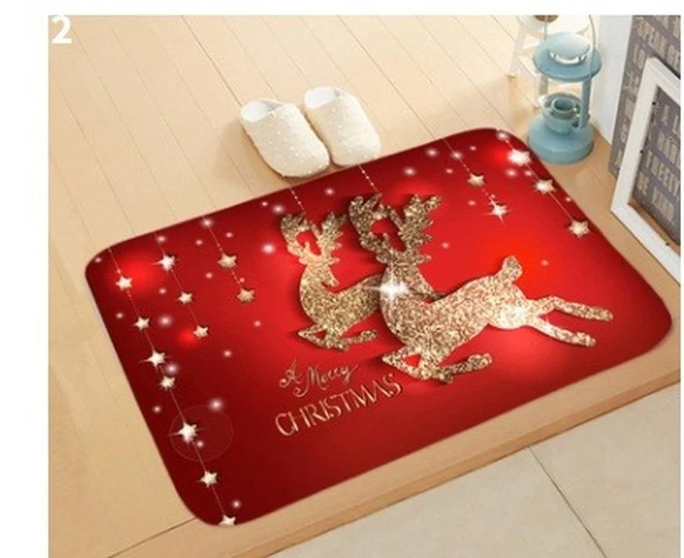 

Christmas New Year Festive Santa Claus Elk Floor Mat Bedroom Bathroom Home Absorbent Non-slip Floor Mat 2