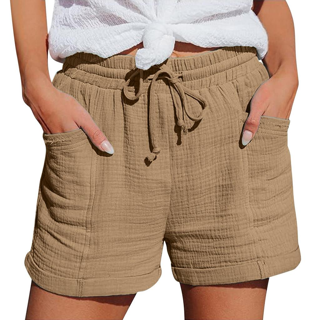 Shorts décontractés et confortables pour femme style bohème avec cordon de serrage et poches arrière pour l'été