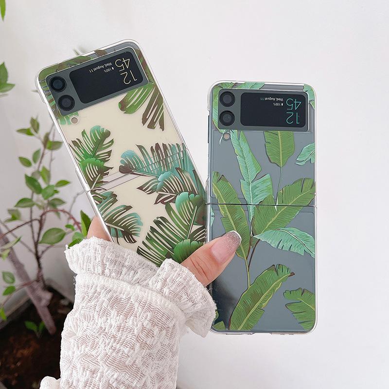 Transparentes Hartes PC Handyhülle mit Bananenblattmuster für Samsung Galaxy Z Flip 3 5g Rückseite