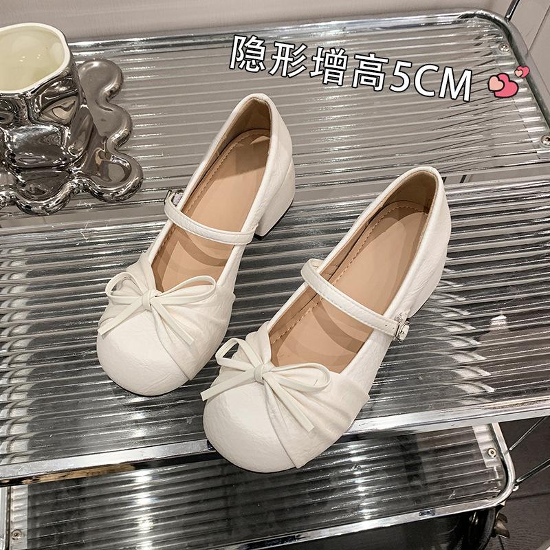 French gentle wind Mary Jane shoes spring and autumn new bow buckle belt with skirt light mouth single shoes