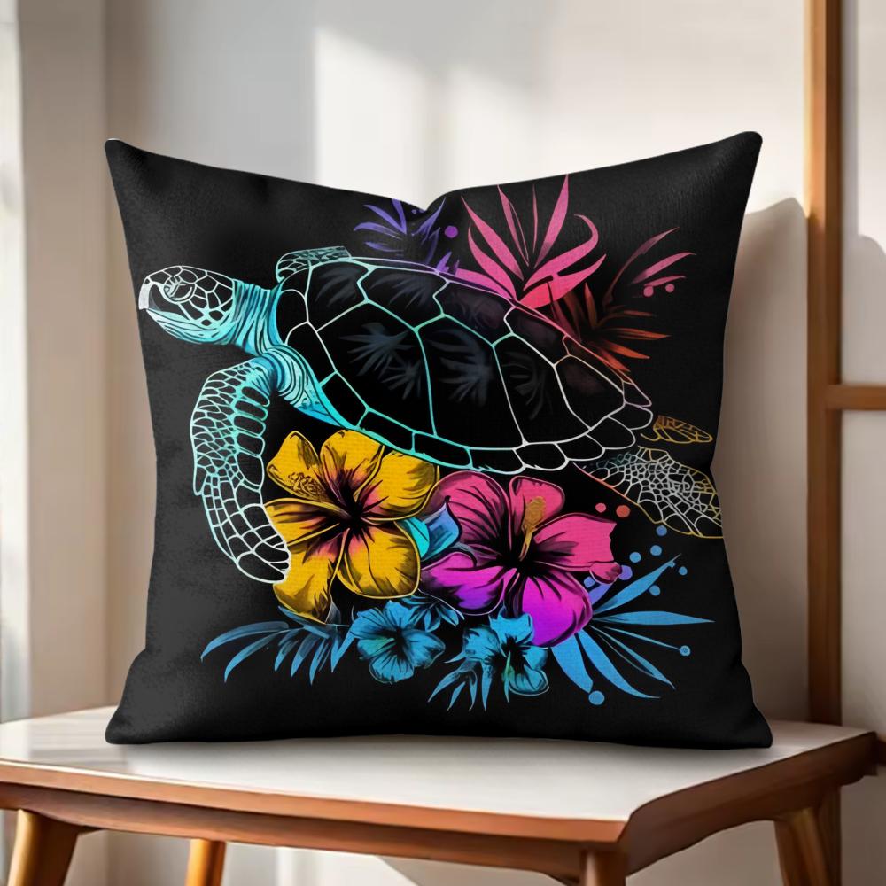 Hawaiian Sea Turtle Cushion Cover Natural Linen Organic Fabric DoubleSided Printing Couch Pillow Covers Home Decor