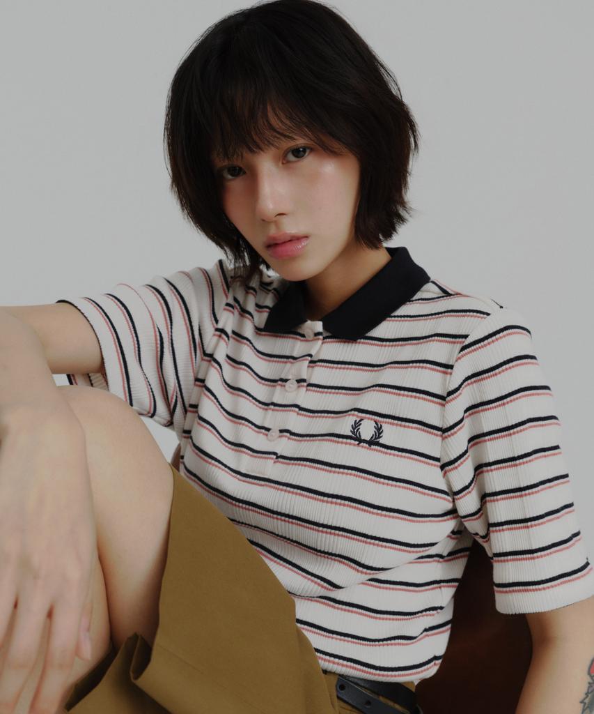 FRED PERRY [Womens] Striped Rib Polo Shirt - Silky Peach Afpf2519189-R33