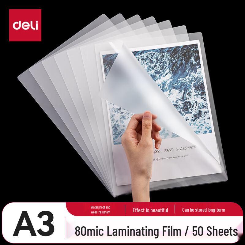 Deli 3896 A3 Laminating Pouches, 80mic, 50 Sheets