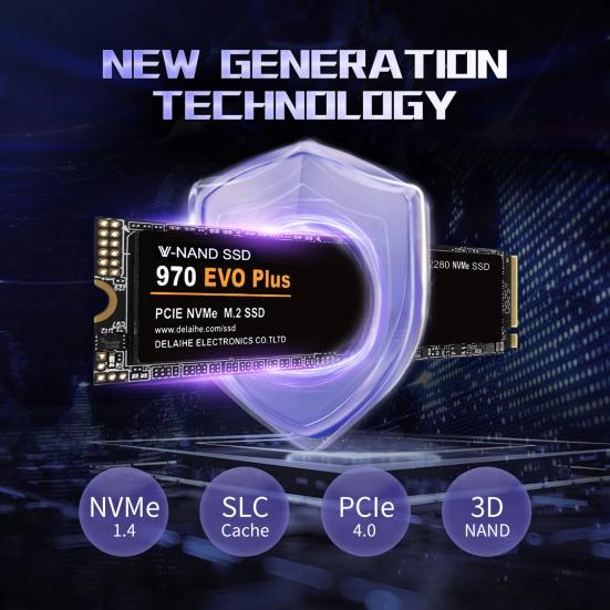 970 EVO Plus PCIe 4.0 M.2 NVMe TLC SSD 1/2/4TB Maximum Read 7300MB/s Max Write 6800MB/s AI Applications Gaming Video Editing Internal Solid