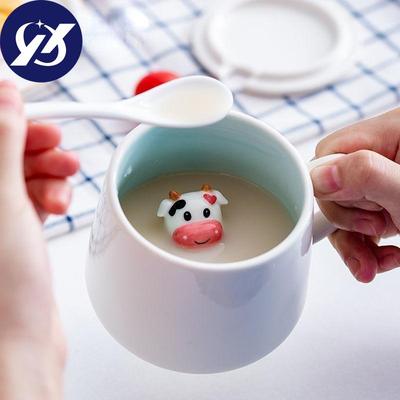 Creative Ceramic Mug with Lid Spoon Cute Female Korean Water  Breakfast Cup Couple  Milk Coffee Tea Cup