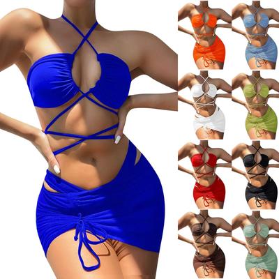 Damenmode, einfarbig, sexy, hohl, offener Rücken, Bikini, Badeanzug, geteilter Badeanzug