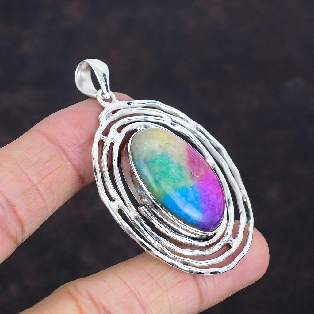 Rainbow Solar Quartz Druzy Pendant Natural Gemstone Pendant 925 Sterling Silver Pendant Decent Pendant Wedding Gifts Handmade Silver Jewelry