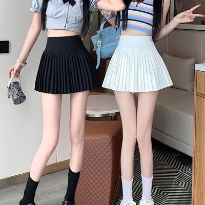 2024 Spring & Autumn White A-Line Pleated Skirt - Anti-Exposure, Short Length for Women