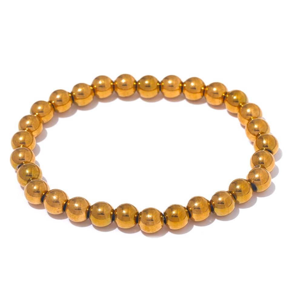 Yhpup 3/4/5/6 MM Stainless Steel Beads Daily Handmade Elastic Bracelet Bangle Waterproof Wrist Wholesale Gold Color Jewelry Men