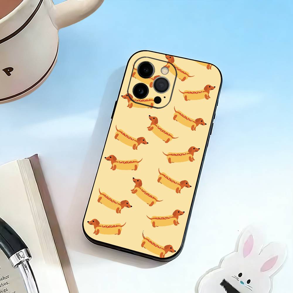 Cane Autunno Bassotto Custodia per Telefono Per iPhone 17, 16,15,14,13,12,11 Plus,Pro Max, Altri Morbida Cover Nera