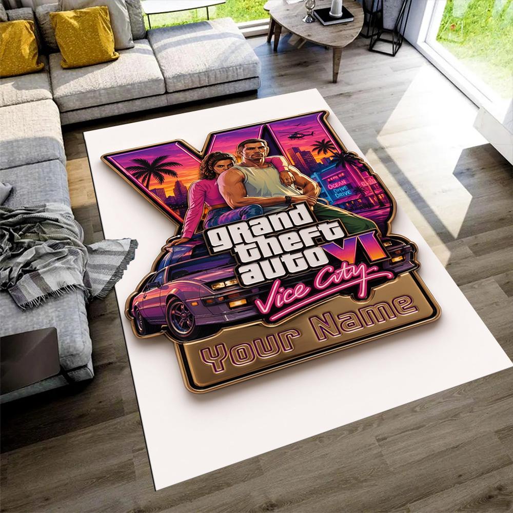Grand Theft Auto Personalized Name Carpet Suitable for Decorate room Balcony Dining Room Game Room Anti-slip Rug Anime Office Decor