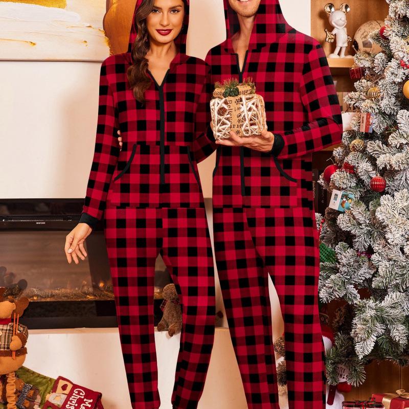 

2025 Korean-European Wool Zipper Hoodie Jumpsuit Christmas Onesie XL