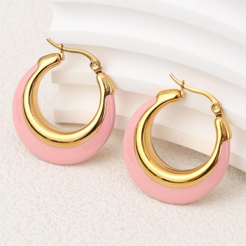 Retro Exaggerated U-shaped Titanium Steel Earrings for Women  Fashionable and Versatile Enamel Oil-drop Earrings Light Luxury High-end