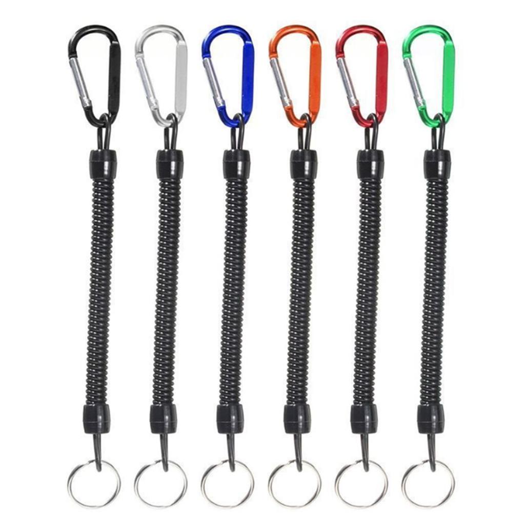 5Pcs Coiled Fishing Lanyard with Carabiner Retractable Safety Coiled Tether Fishing Ropes Pliers Lip Fishing Tackle