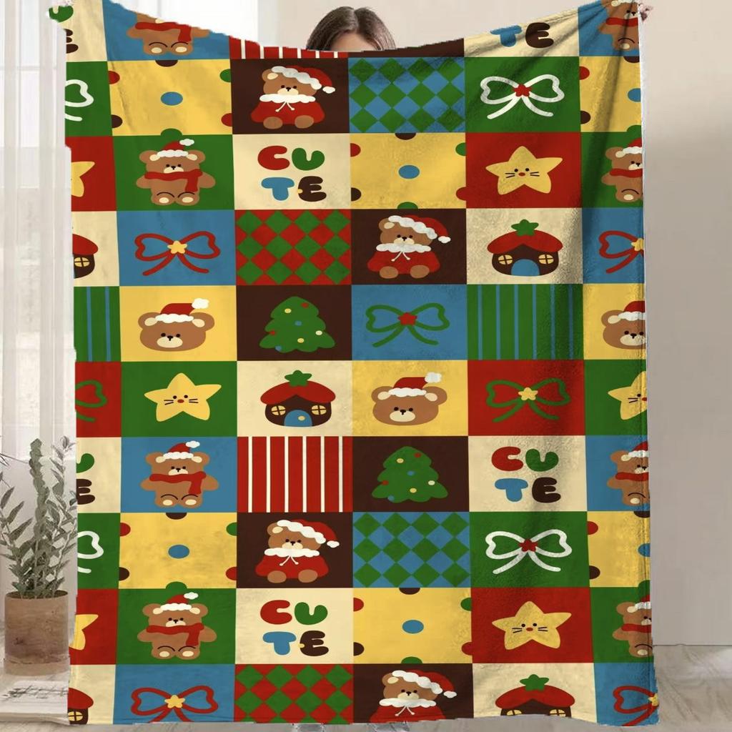 Cartoon Santa Claus Printed Blanket for Sofa Bed Travel Camping Living Room Office Conditioning Blanket for All Seasons Gifts