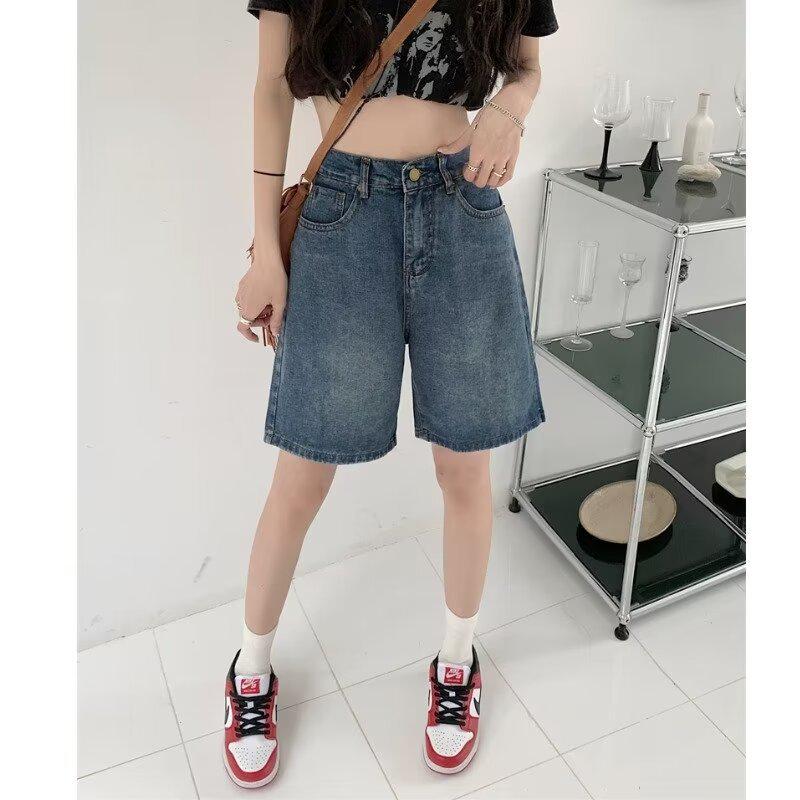 Women's Retro Wide-Leg Denim Shorts - Trendy, Versatile, Loose Fit, Slimming Mid-Length Pants