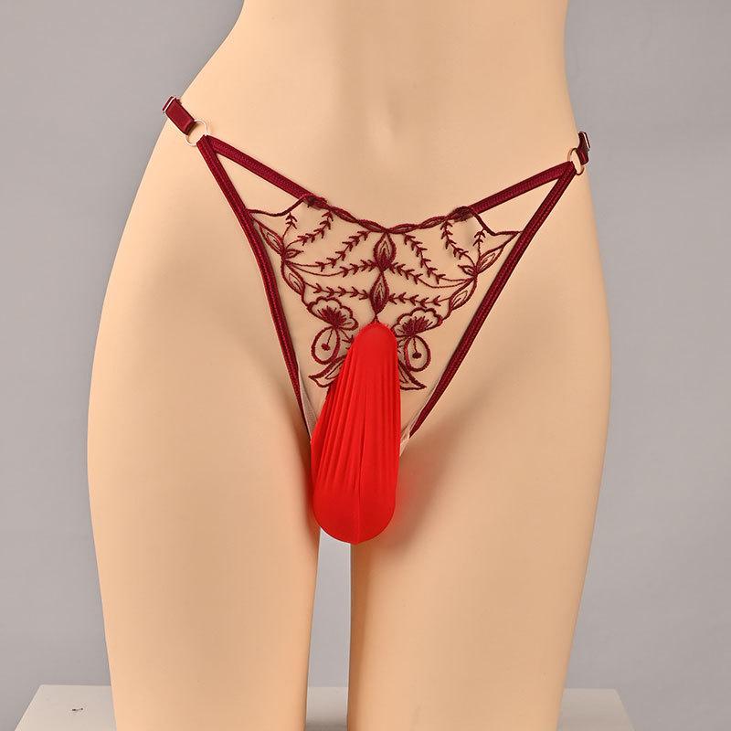 Sissy Pouch Panties Lingerie Sexy Transparent Bikini Men'S Egg Wrap Thong Femboy Embroidery Pre-Op Trans Underpant Crossdresser