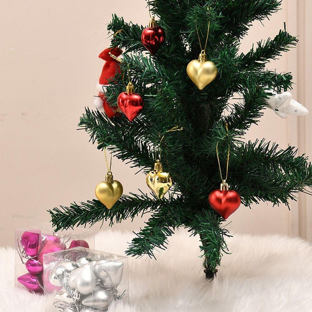 12Pcs Bright Heart Shape Christmas Ball Plastic Christmas Pendants New Year