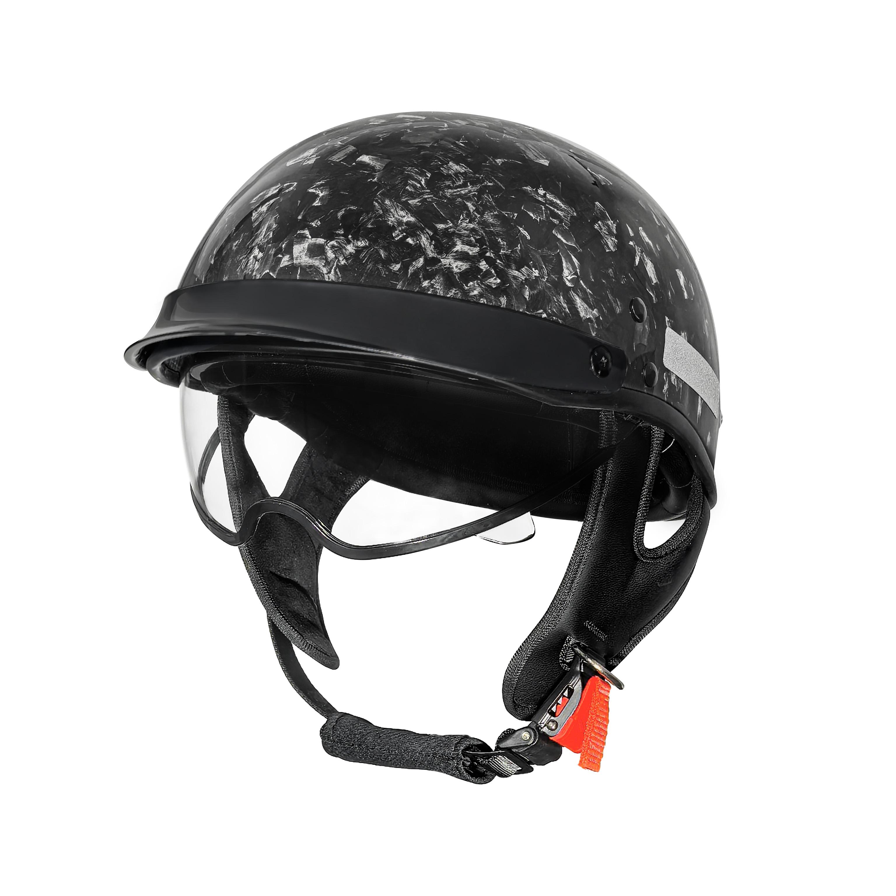 Forged Finish Carbon Fiber Half Helmet - 3C&DOT Certified, Impact-Resistant, Factory Direct with 12-Month Warranty
