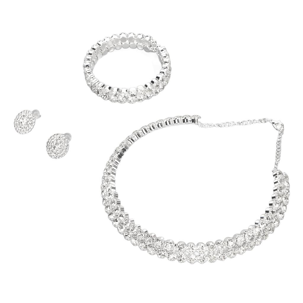 Bridal Jewelry Set Stylish Elegant Rhinestone Necklace Bracelet Earrings for Wedding Prom Engagement