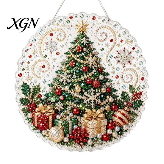 Kit di Creazione per Principianti, Kit Pittura Suncatcher con Perle Finte di Natale, Set Artistico Fai-da-te con Perline 3D di Babbo Natale Pupazzo di Neve Albero, Decorazione Fatta a Mano