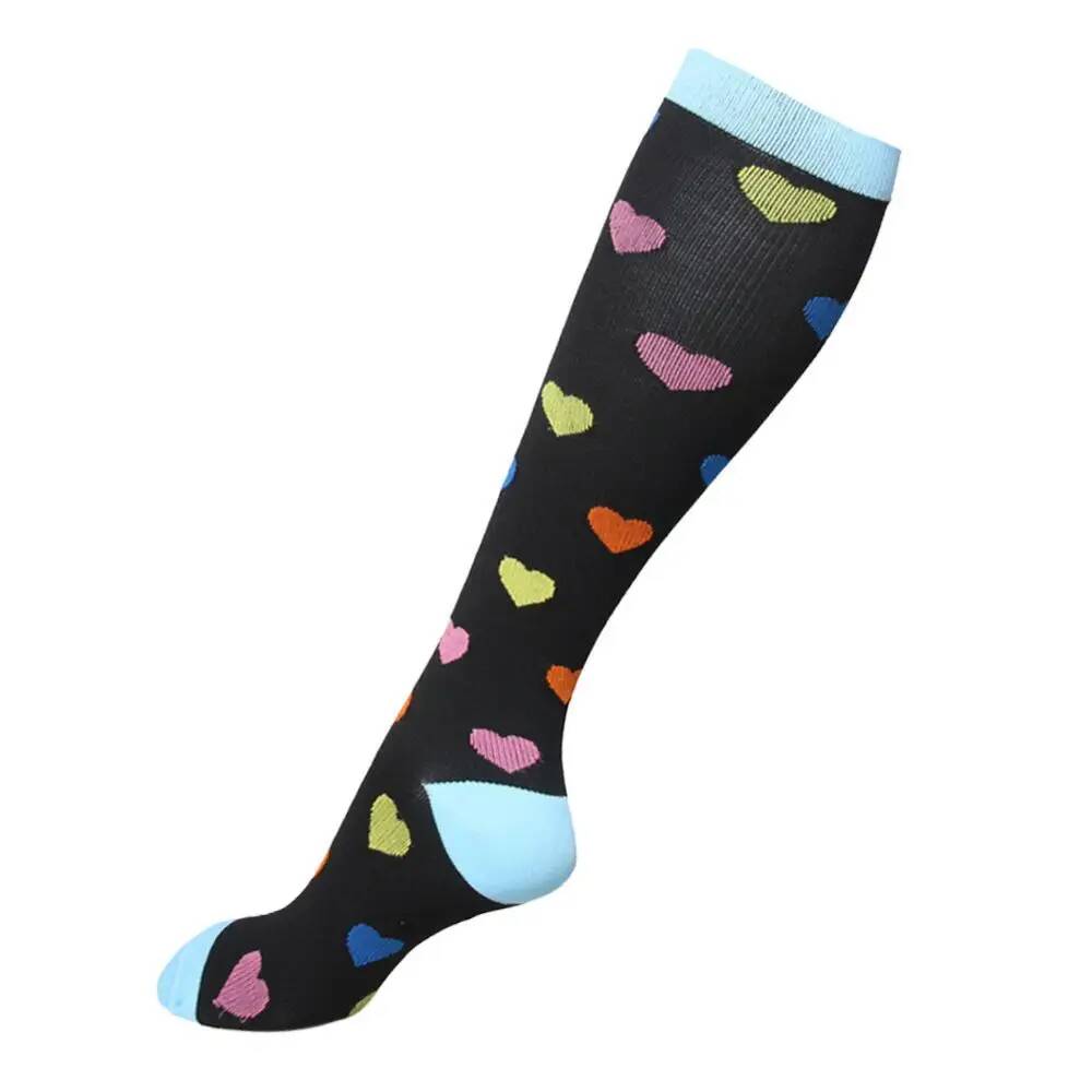 Compression Women Men Stockings Popular Love Pattern Stripe Lattice Star Compress Socks Running Sports Elastic Pressure