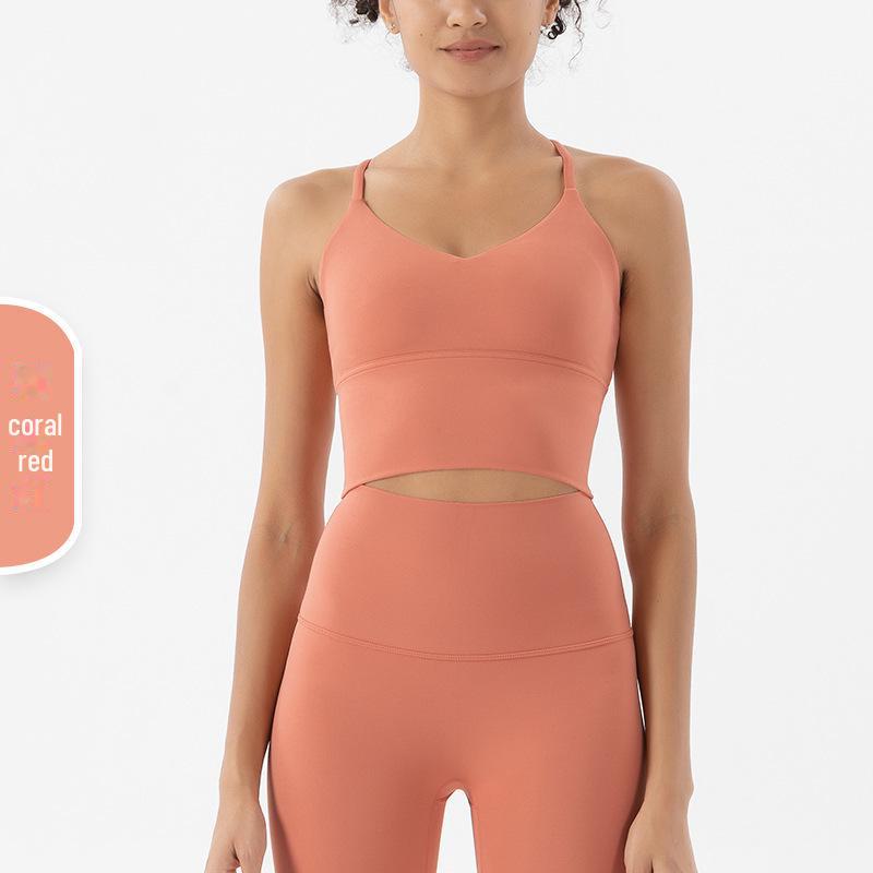 

«Двусторонний спортивный бюстгальтер для йоги телесного цвета с пескоструйной обработкой — сексуальный топ с открытой спиной для фитнеса» Extra Large