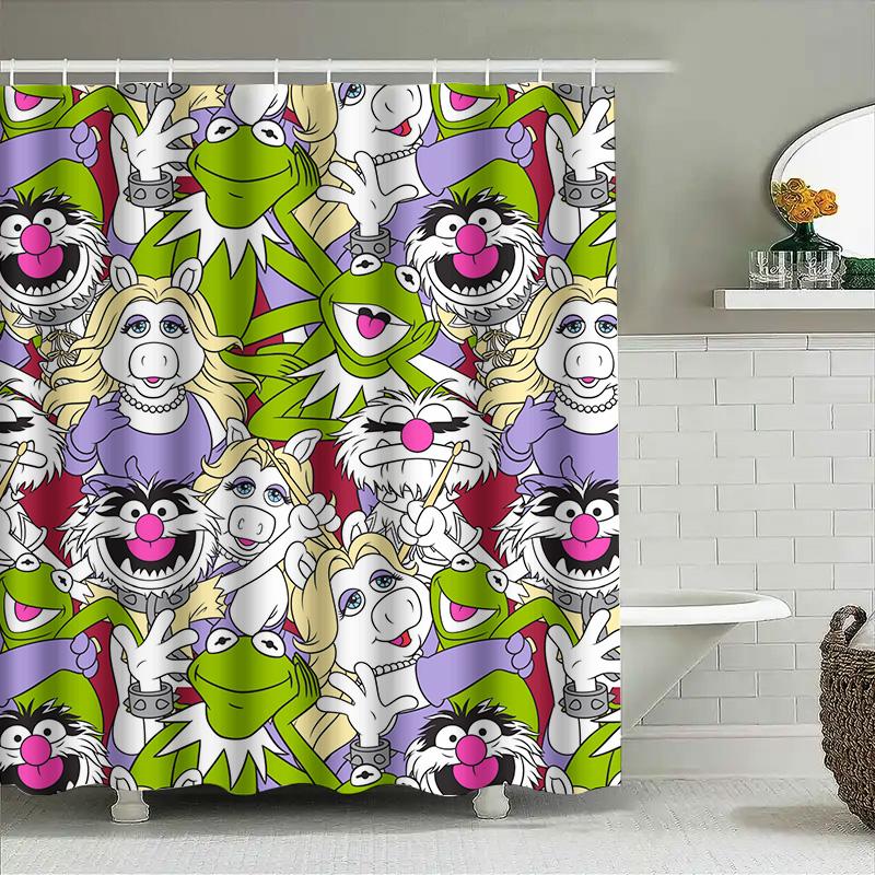 Duschvorhang mit Cartoon-Muster, Kinderzimmerdekoration, bunter Tierdruck, wasserdichter Badezimmervorhang.