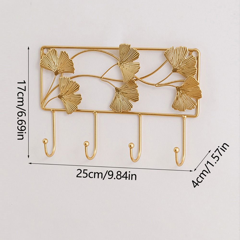 Wall Mounted Golden Ginkgo Leaf Hook Ginkgo Leaf Shape Key Holder Metal Stoarge Hanger  Wall Decor style 2